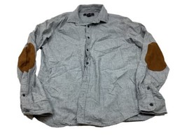 Forever 21 Men Size M Gray Mens Button Up Shirt Long Sleeve Brown Elbow Patches - £10.66 GBP