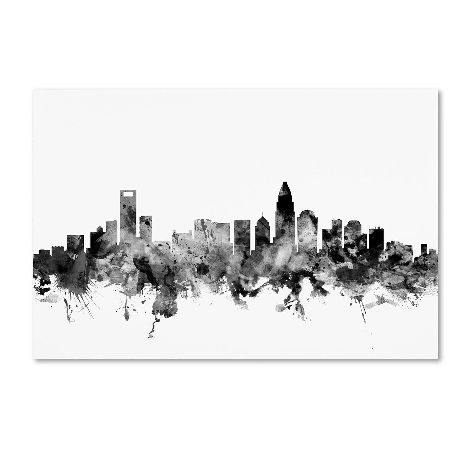 Charlotte NC Skyline B&W by Michael Tompsett, 30x47-Inch Canvas Wall Art