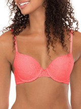 No Boundaries Women&#39;s Allover Lace Push Up Bra Size 32D Coral Fire NEW - $12.59