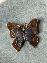 Vintage Premier Designs Marked Layered Silver &amp; Goldtone BUTTERFLY Moth Pin Broo - £11.90 GBP