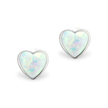Sterling Silver 4MM Opal Heart Loveheart Girl Stud Earrings For Her Gift - £37.36 GBP
