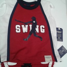 Oshkosh boys 2T summer outfit baseball Red White Blue Swing Batter - £15.98 GBP