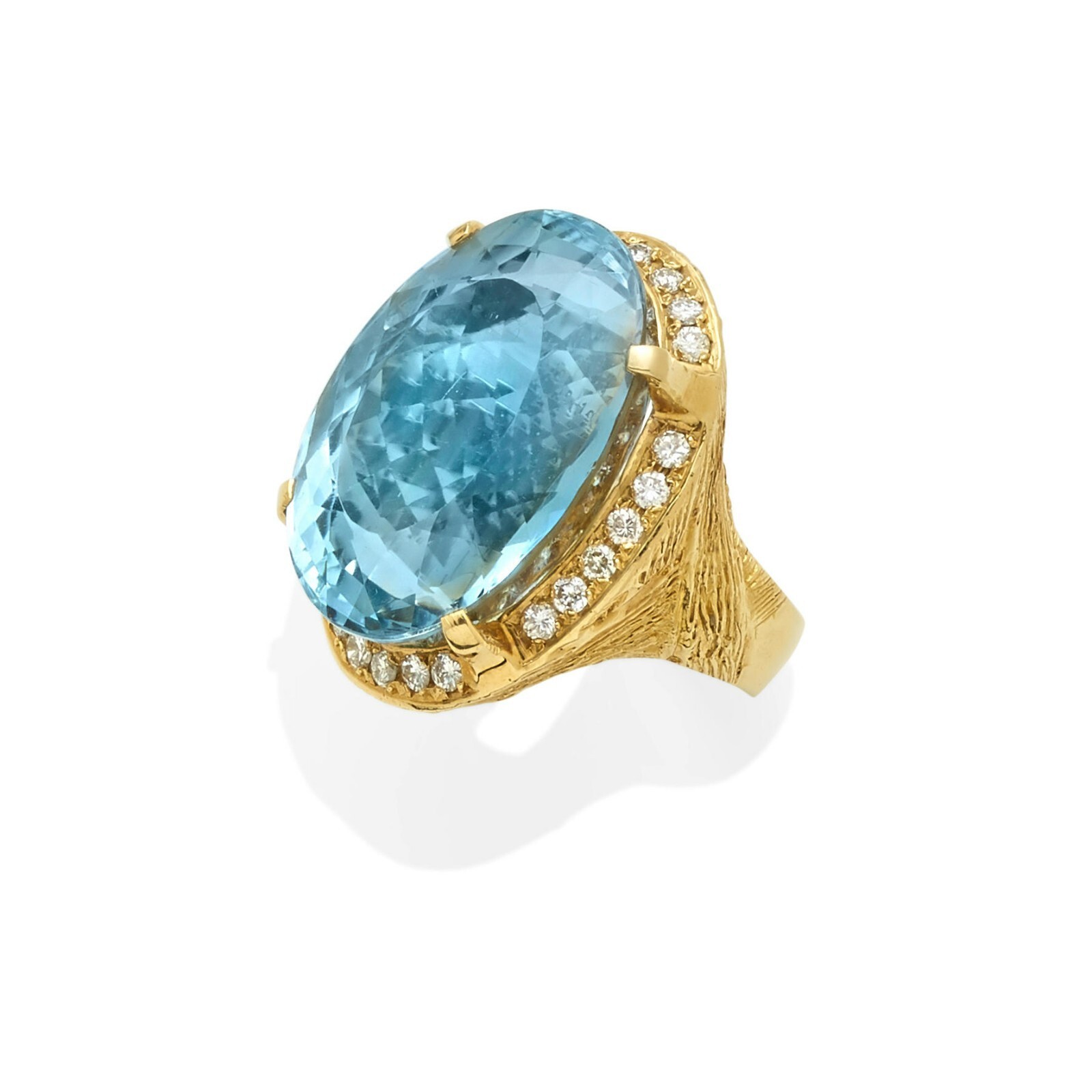 18k Yellow Gold Oval 72.19 ct Aquamarine Ring with Appx 1 ct Diamond Siz... - $13,068.00