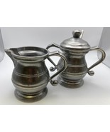 Wilton Armetale PLOUGH TAVERN Cream Pitcher &amp; Sugar Bowl w Lid &amp; Spoon - £38.25 GBP