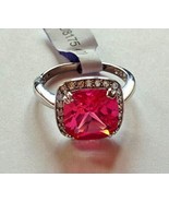 925 Solid Sterling Silver Pink Sapphire White Gold Plated Ring - $14.90