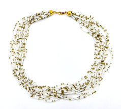 Vintage Crown Trifari Multi Strand White Gold Seed Bead Necklace - £23.73 GBP