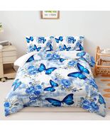 AILONEN Blue Butterfly Tie Dye Floral Comforter Set Twin 3-Piece - $564.74 MXN