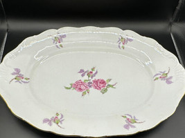 Czechoslovakia Oval Platter  Pink Rose Pattern Gold Trim 14&quot;x10&quot; - £21.20 GBP