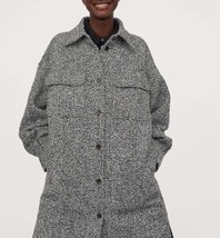 Women’s H&amp;M Long Black White Herringbone Button Up Shacket Jacket Coat M... - $50.00