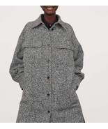 Women’s H&amp;M Long Black White Herringbone Button Up Shacket Jacket Coat M... - $70.64 CAD
