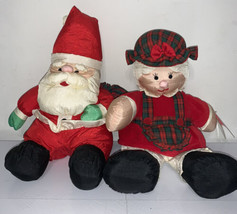 Gibson Christmas Holiday Stuffed Nylon Puffalump 15” Santa &amp; Mrs Claus Dolls Vtg - £24.92 GBP