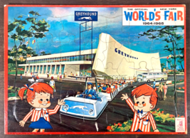Vintage 1964-65 NEW YORK WORLDS FAIR Frame Tray Puzzle GREYHOUND BUS Ter... - $19.79