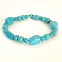 Turquoise Dyed Howlite &amp; Glass Beads Stretch Bracelet 6.7” - £8.79 GBP