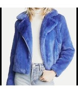 K. Zell Paris Blue Faux Fur Plush Jacket Mob Wife Small - $64.86 CAD