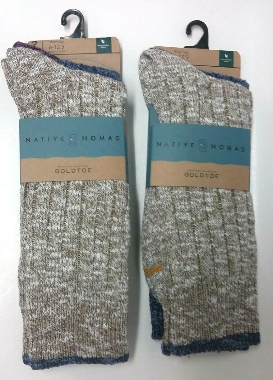 2 Pack = 4 PAIRS GOLD TOE Men&#39;s Native Nomad Crew Socks, 6-12.5 LIMITED ... - $21.77