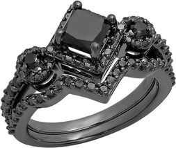 3.20 Ct Princess Cut Diamond Bridal Set Engagement Ring 14k Black Gold Finish - £118.51 GBP