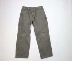 Carhartt Mens 34x30 Faded Spell Out Wide Leg Dungaree Canvas Pants Moss Green - £54.49 GBP