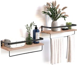 Halter Wall Mounted Floating Shelf With Rail Bathroom Kitchen Book Shelves Brown - £26.37 GBP