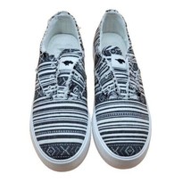 Black &amp; White Fringe Stripe Slip-On Sneaker - £32.88 GBP