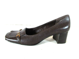 Nine West Brown Leather Kilt Slip On Pumps Heels Shoes Women&#39;s 7 M (SW37) - £18.49 GBP