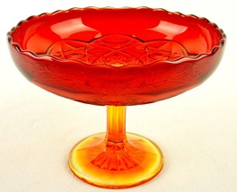 Viking Yesteryear 8&quot; Compote, Amberina Glass, Gothic Arches, Stars, Buttons - £23.45 GBP