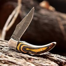 Custom Handmade Damascus Steel Foldable Blade Pocket Knife With Leather ... - $23.72