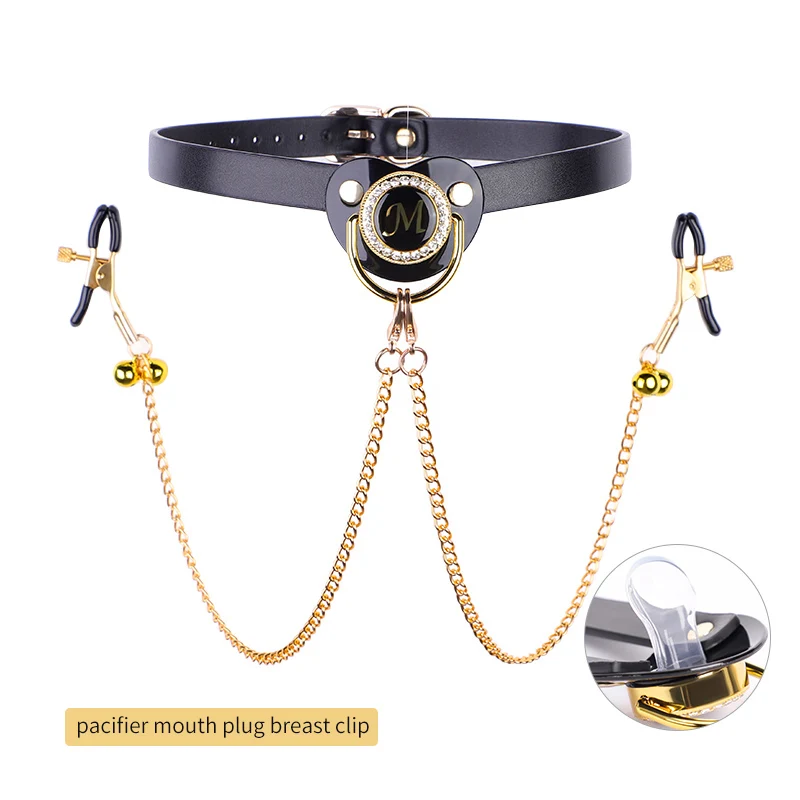 House Home BLACKWOLF Toy Pacifier Mouth Gag with Gold Chain Mature Clamps Breast - £49.02 GBP