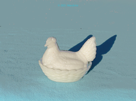 Vallerysthal 5 inch Milk Glass Hen on Nest Covered Dish circa 1900s HON sm chips - $24.99