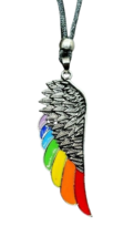 Pride Angel Wing Necklace LGBTIA Pendant Gay Enamelled Rainbow Wing Beaded Cord - £7.32 GBP