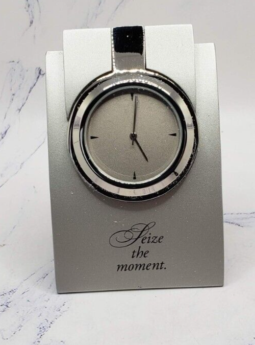 Miniature Pewter Seize The Moment Motivational 3 Inch Quartz Desk Clock - $9.89