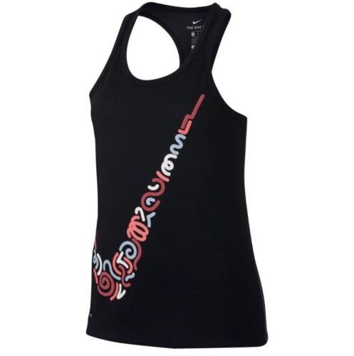 Nike The Nike Tee Dri Fit Athlete Black Tank Top Colorful Swoosh Girls Size L - £6.15 GBP