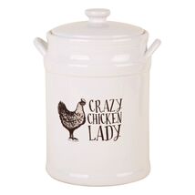 83 Oz White Two-Handled Crazy Chicken Lady Sent Canister - $46.53