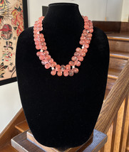 Pink Cherry Quartz Glass Grape Teardrop Shaped Beaded Necklace Freshwater Pearls - $89.00