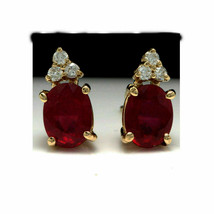 2.00 Ct Oval Cut Red Ruby Stud Earrings For Women&#39;s 14k Yellow Gold FN Silver - £85.06 GBP