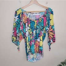 T-Bags Los Angeles | Colorful Abstract Floral 3/4 Sleeve Top Womens Size Small - £59.14 GBP