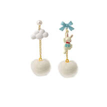 Blue Enamel &amp; Pearl 18K Gold-Plated Rabbit Cloud Asymmetric Drop Earrings - £10.38 GBP