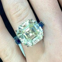 Asscher Cut 5.25Ct Diamond &amp; Sapphire Engagement Ring 14K White Gold in Size 9 - £197.71 GBP