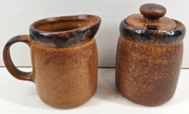 McCoy Creamer Sugar Bowl &amp; Lid Set Vintage Mesa Brown Pottery Retro 1414 USA Lot - £23.34 GBP