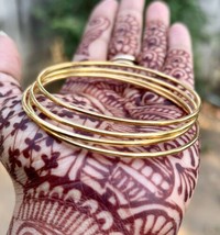 4 Pc Gold Plated Bangles, 925 Solid Sterling Silver Stackable Stacking Bangles - £47.00 GBP