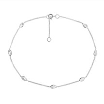 Classy Stationed Teardrop White CZ Link Beach .925 Silver Anklet - £16.45 GBP