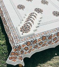 Hand Block Print tablecloth Floral Cotton Table Cover with Napkin Set of 7 boho - $55.43