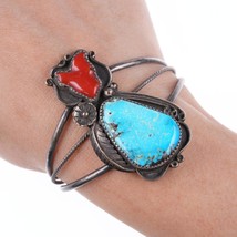 6&quot; Vintage Zuni Sterling turquoise and coral bracelet - £155.26 GBP