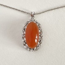 Carnelian Agate 21x11mm 14K White Gold Pendant on 10K Necklace 24in - £373.40 GBP