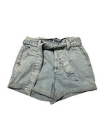 Express Jean Shorts Size 6 Shortie Super High Rise Paperbag Belted Denim - $18.87