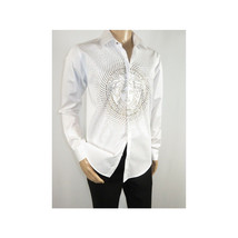 Mens CEREMONIA Shirt 100% Cotton Medusa Medallion Rhine Stones #STN 13 VRS white image 8