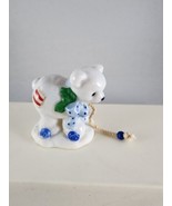 Priscilla Hillman Enesco Snow Folks Teddy Bear Pull Toy Blue Ribbon 1998... - $9.89