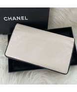 CHANEL Coco Mark White Black Bicolor Leather Bifold Continental Wallet M... - $301.99