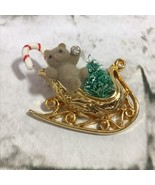 Vintage Christmas Booch Santa’s Sleigh Teddy Bear Holiday Lapel Pin - $9.89