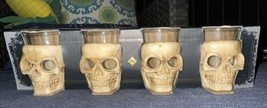 3-D Skull Shot glasses set of 4 Halloween Novelty Glassware New Spooky Nights - £24.12 GBP