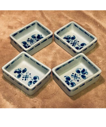  Vintage German Cobalt Blue Gray Salt Glazed Set of 4 Rectangular Bowls ... - $83.94 CAD
